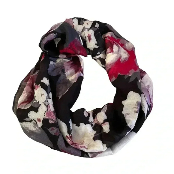 J. Jill Floral Scarf Black Red White Viscose Rayon Stretch Lightweight Stretch - Picture 6 of 8